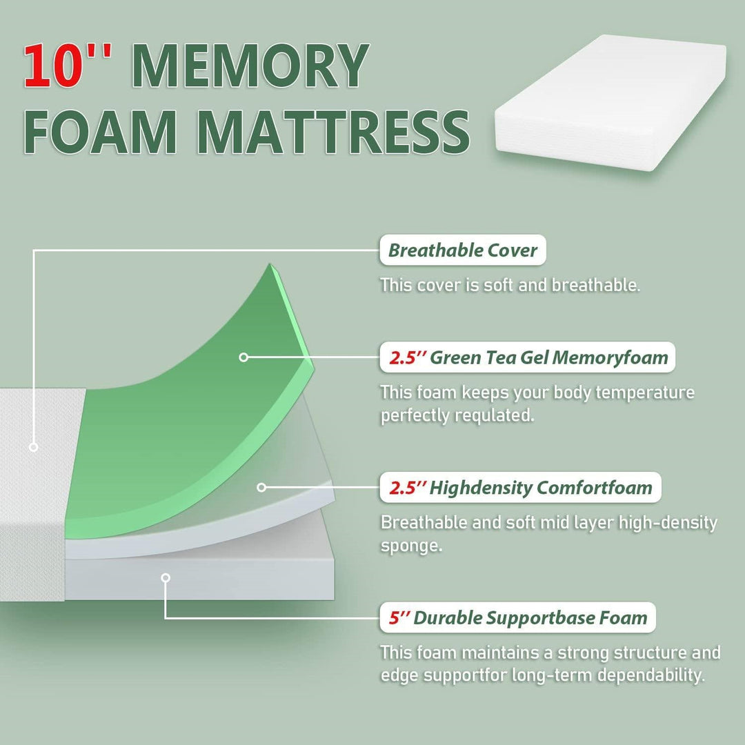 10" Full Size Cool Gel Memory Foam Mattress, Medium Firm