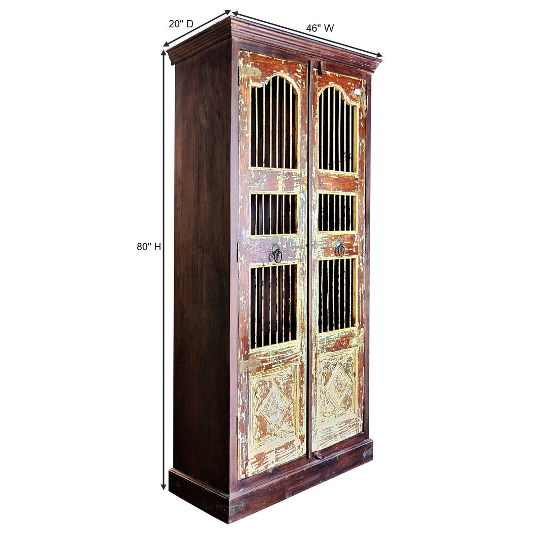 Vintage Iron Door Armoire β 80" Farmhouse Curio Cabinet
