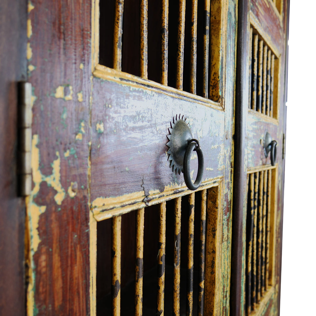 Vintage Iron Door Armoire β 80" Farmhouse Curio Cabinet