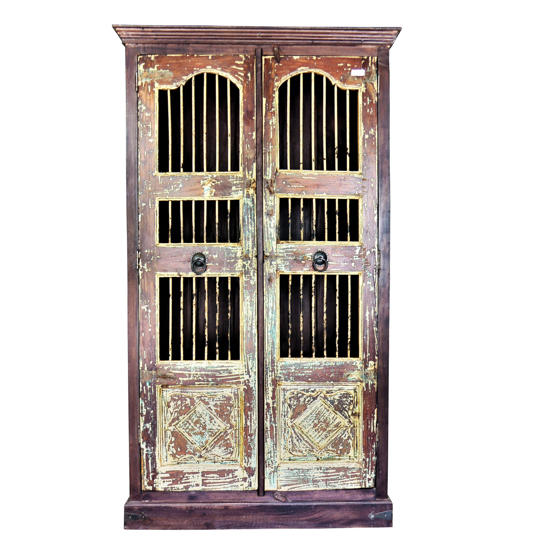 Vintage Iron Door Armoire β 80" Farmhouse Curio Cabinet