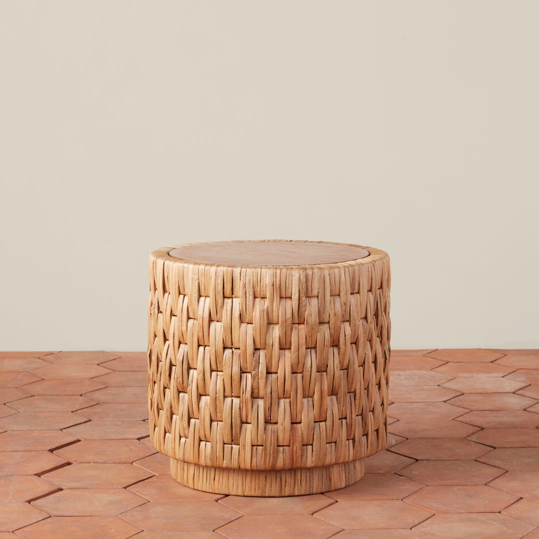 Puebla Handwoven Side Table β Teak & Seagrass Accent Table