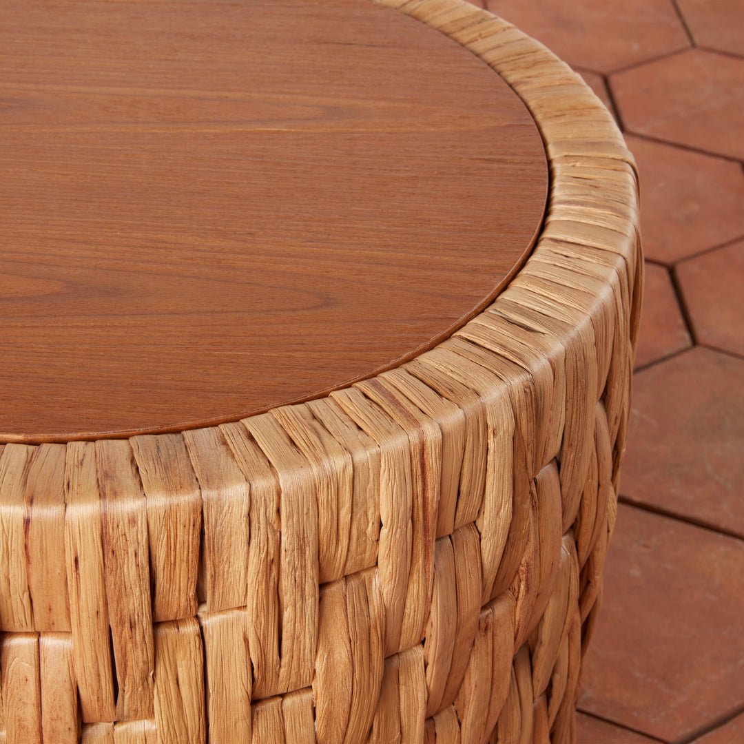 Puebla Handwoven Side Table β Teak & Seagrass Accent Table