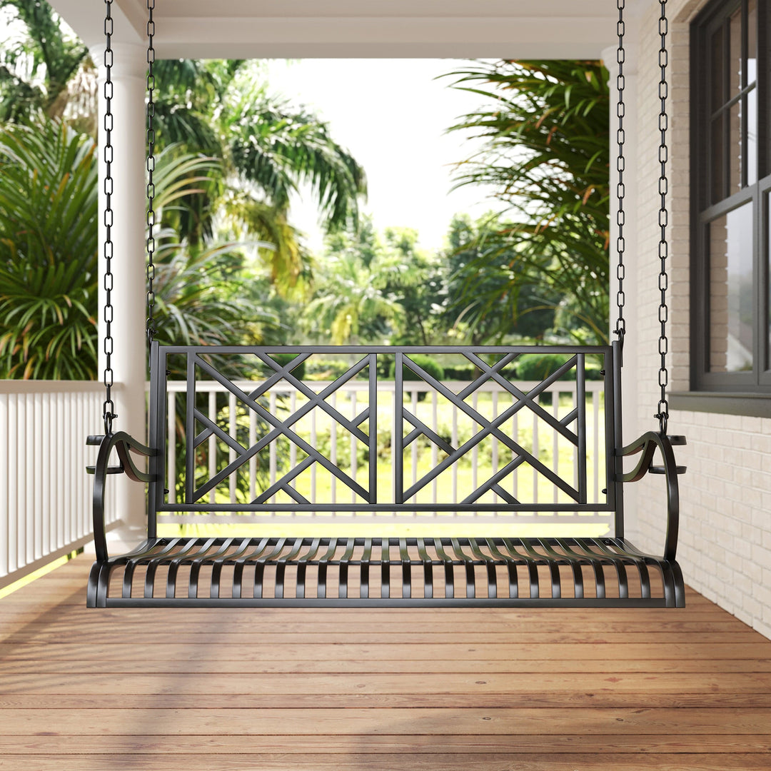 Logan Metal Porch Swing β Black Wrought Iron by Live Casual