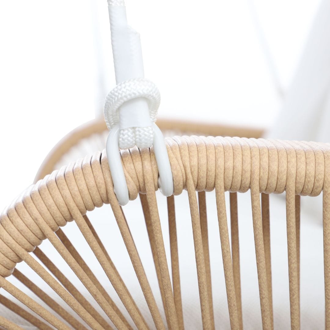 Lucca Wicker Porch Swing with Cushions β Natural Rope & Olefin Fabric