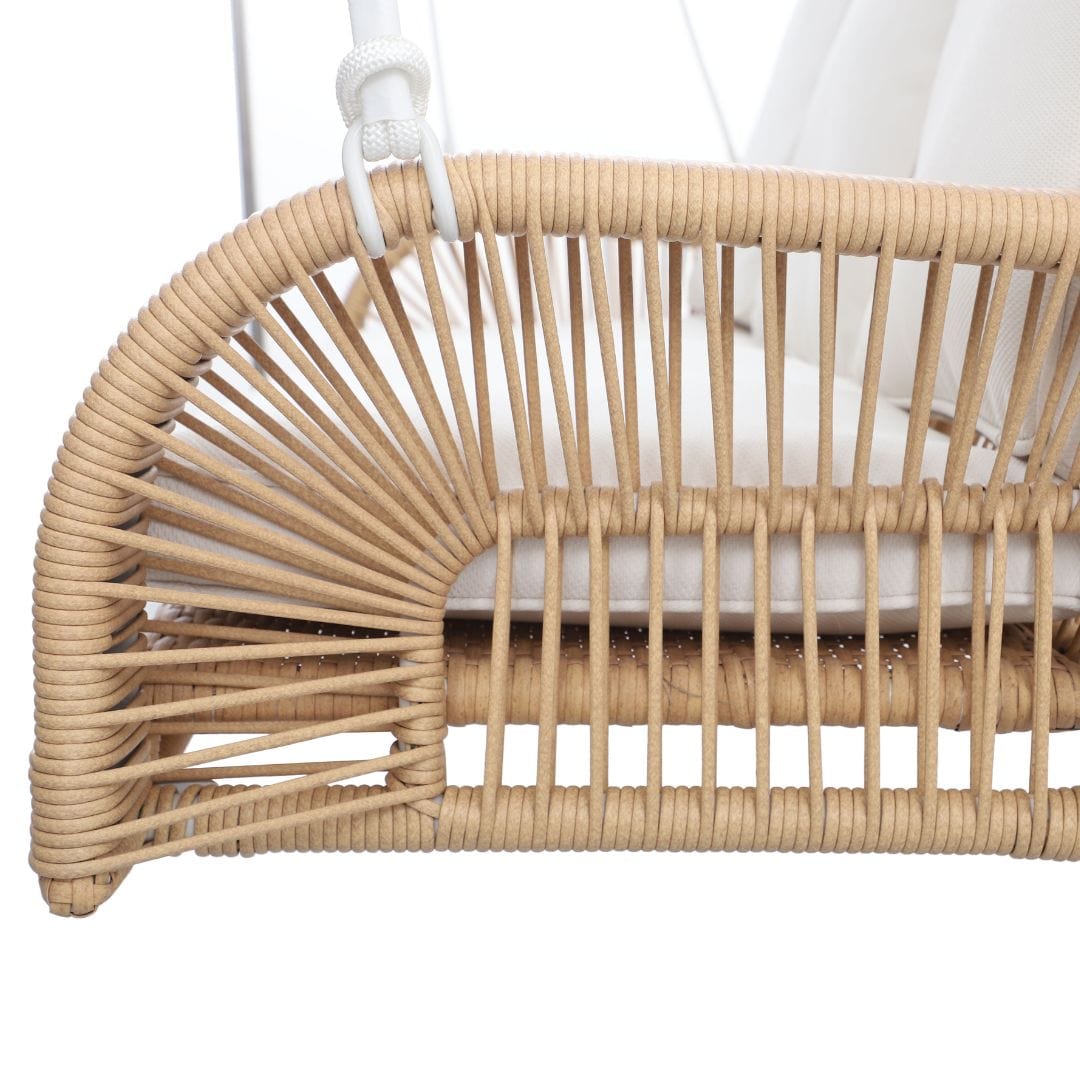 Lucca Wicker Porch Swing with Cushions β Natural Rope & Olefin Fabric
