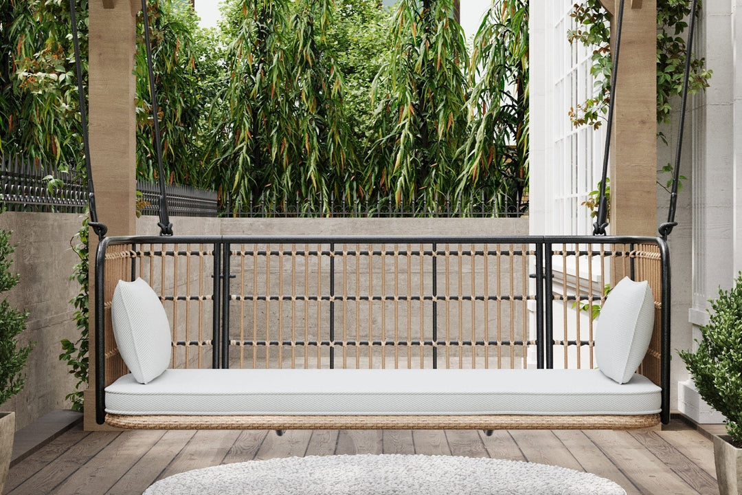 Remy Porch Swing with Cushion β East Green, Rope & Wicker Frame