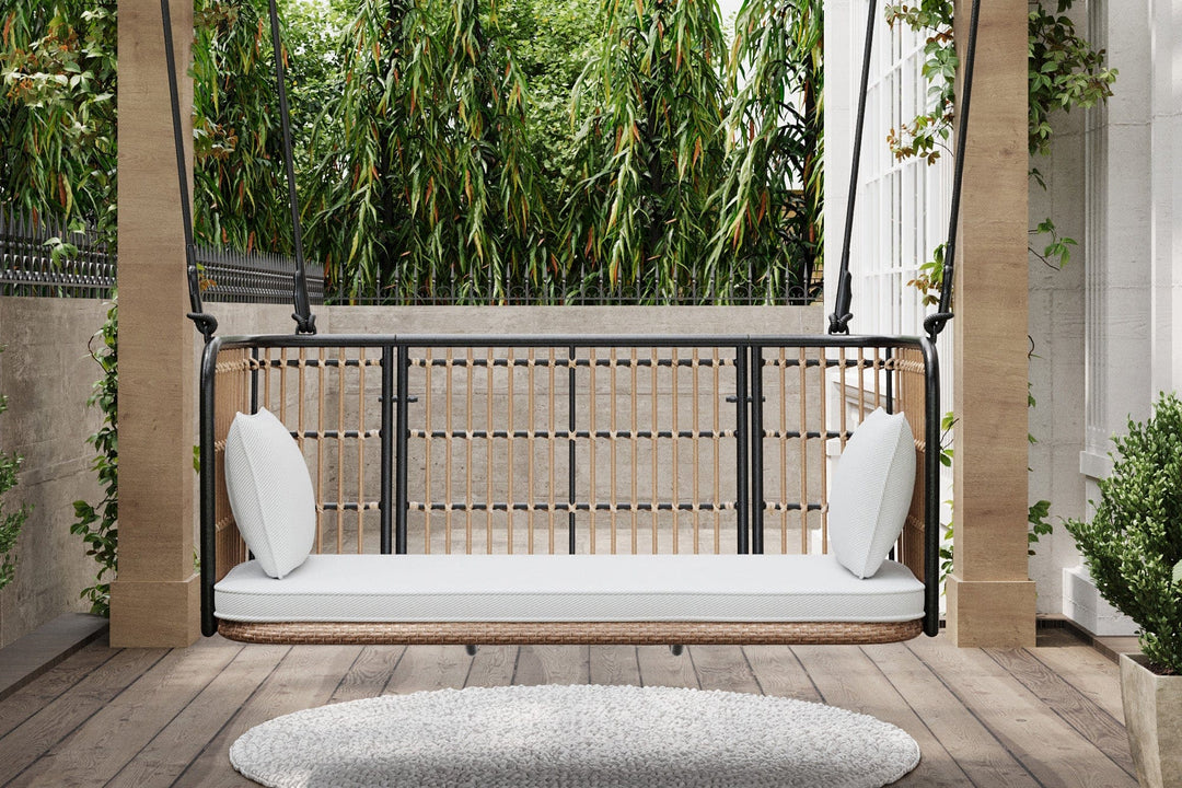 Remy Porch Swing with Cushion β East Green, Rope & Wicker Frame