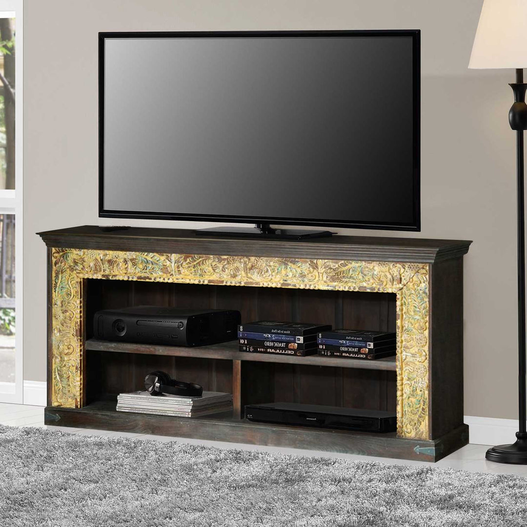 Antique Doorframe Media Console β 87" Hand-Carved Solid Wood