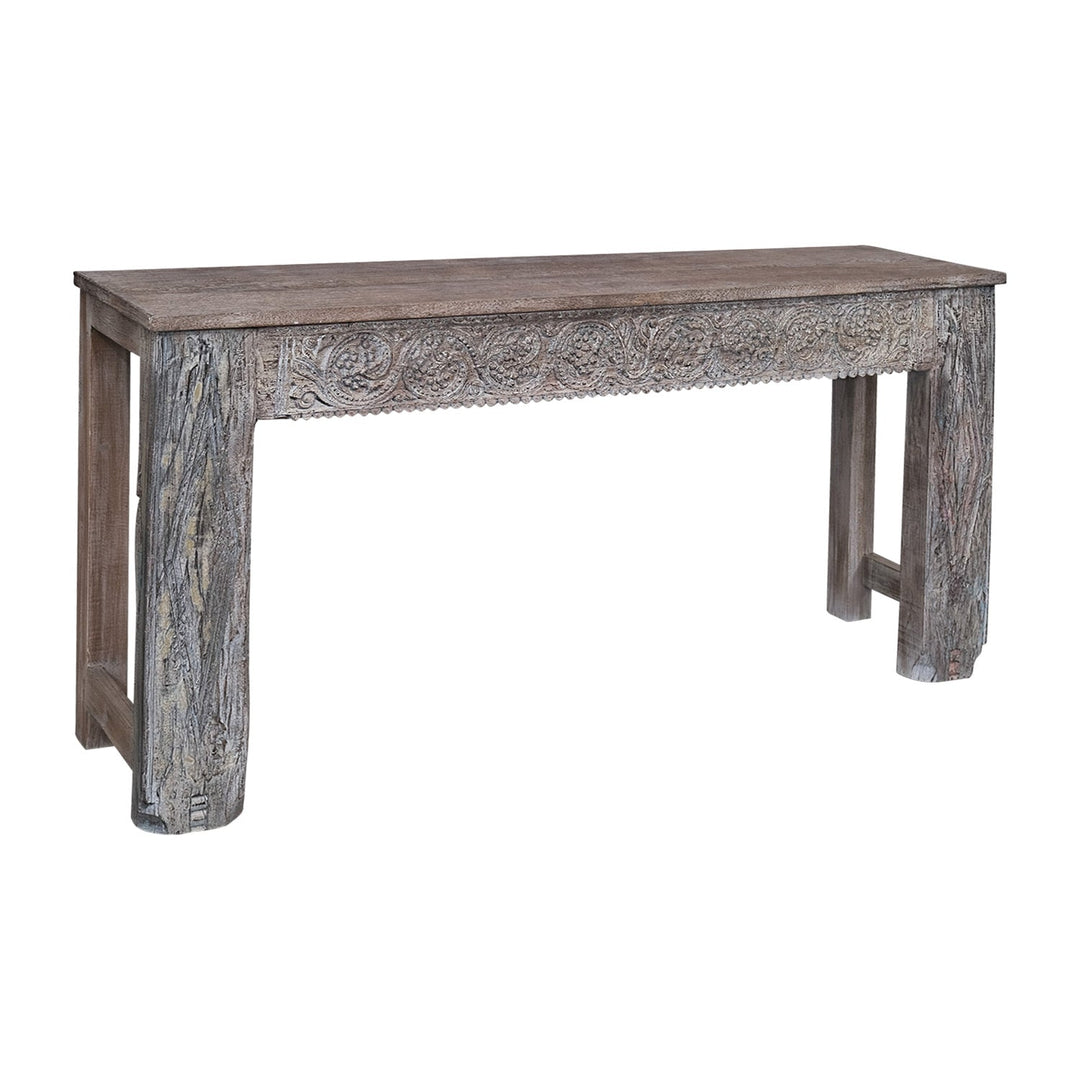 Upcycled Antique Carved Door Console β Distressed White, 62"