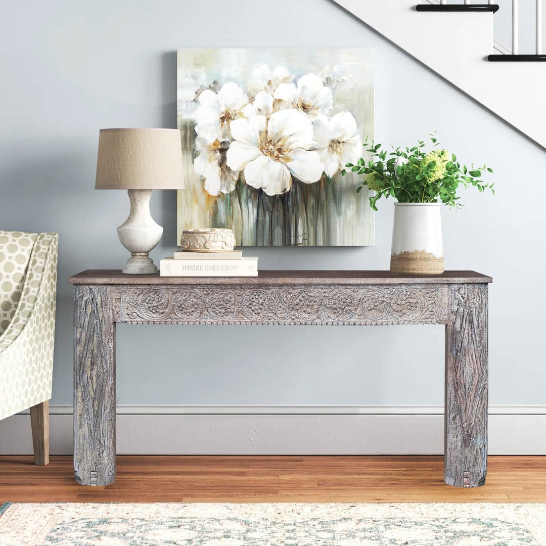 Upcycled Antique Carved Door Console β Distressed White, 62"