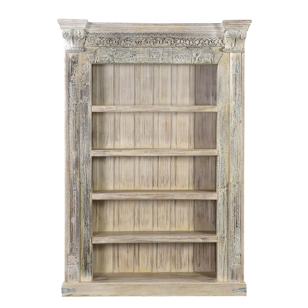 Antique Doorframe Bookcase with Corbels β 55" Distressed White