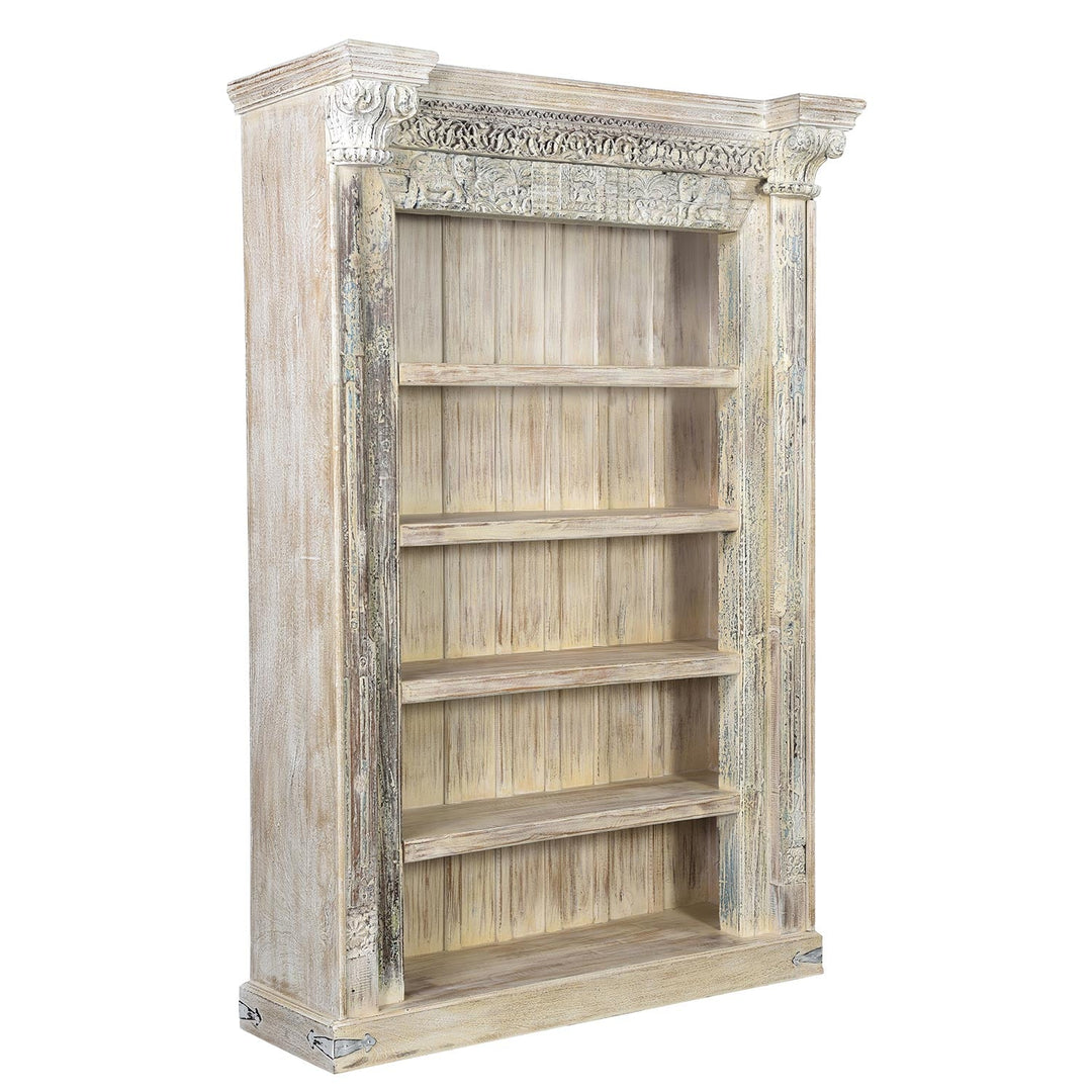 Antique Doorframe Bookcase with Corbels β 55" Distressed White
