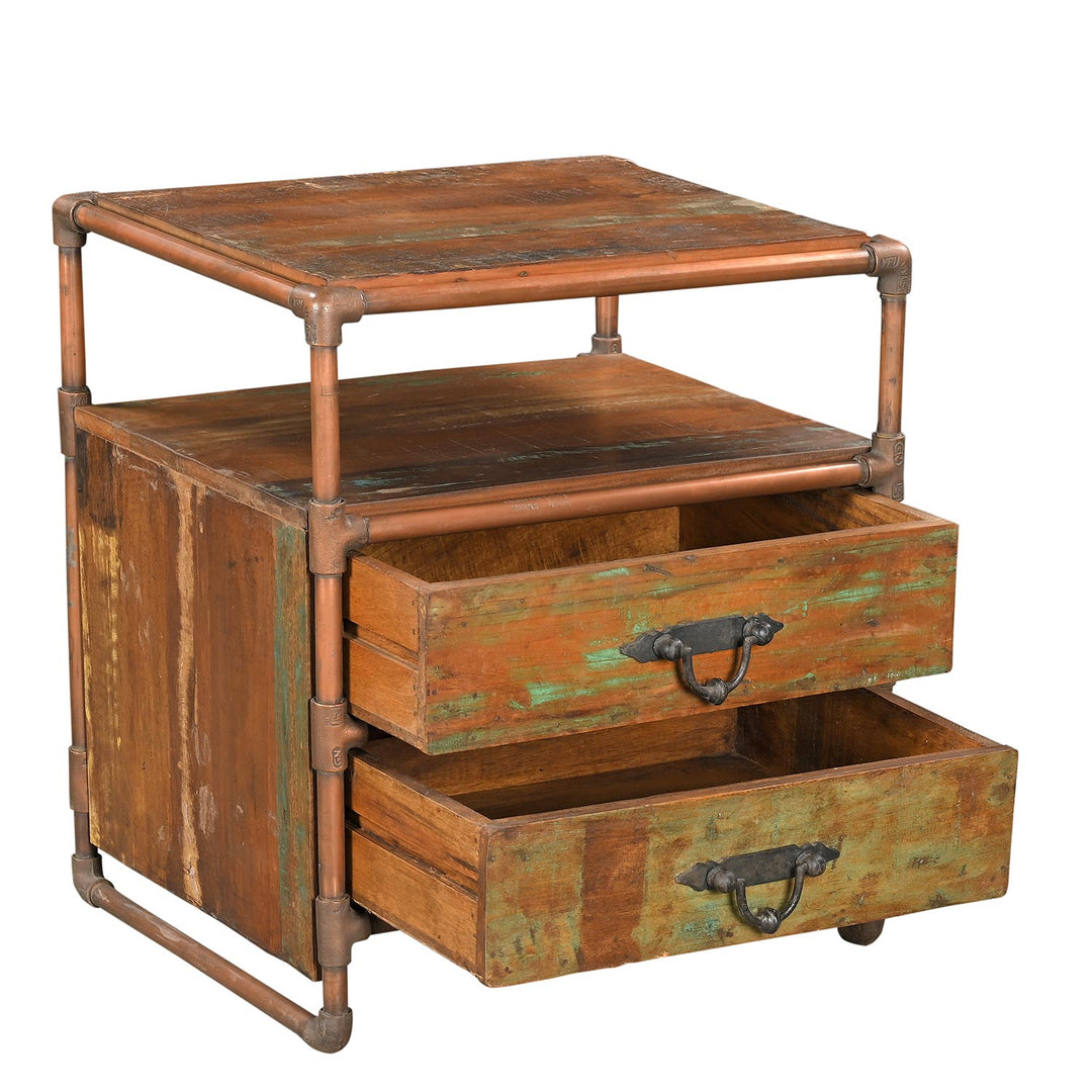 Reclaimed Wood & Copper Pipe Nightstand β 22" with Drawers