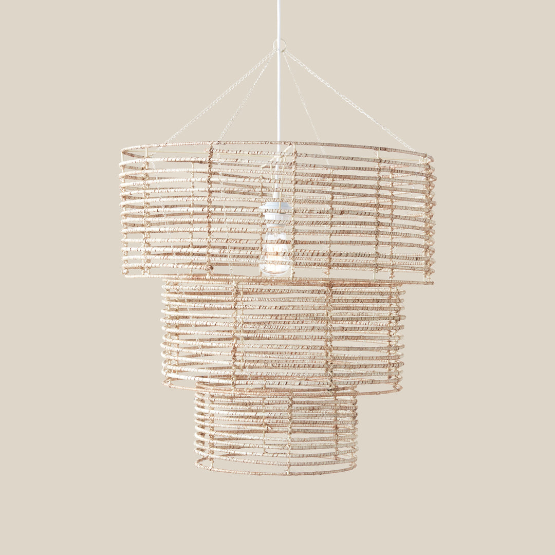 3-Tier Rattan Chandelier – Organic Modern Lighting with Pendant Kit