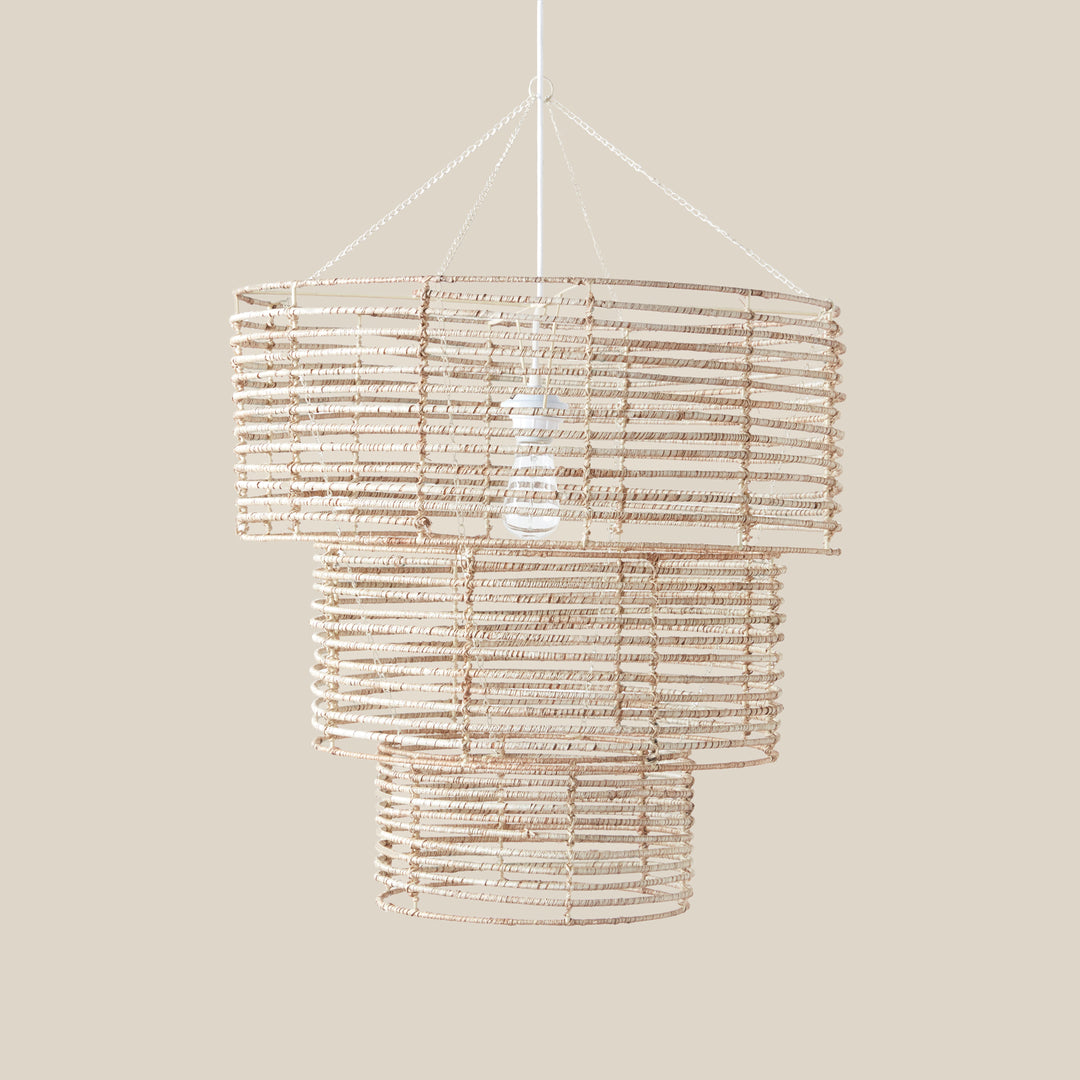 3-Tier Rattan Chandelier – Organic Modern Lighting with Pendant Kit