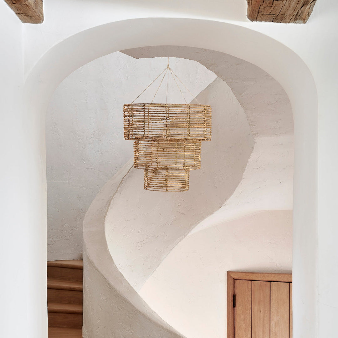 3-Tier Rattan Chandelier – Organic Modern Lighting with Pendant Kit