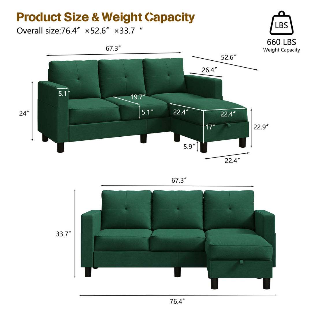 3-Seat Modern Sectional Sofa with Reversible Chaise – Contemporary Comfort for Modern Living
