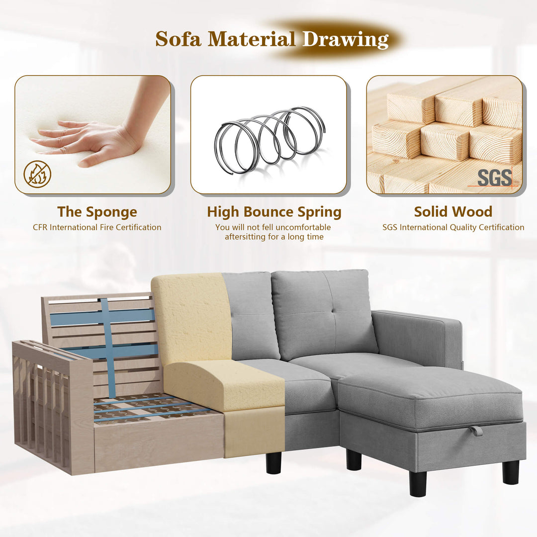 3-Seat Modern Sectional Sofa with Reversible Chaise – Contemporary Comfort for Modern Living