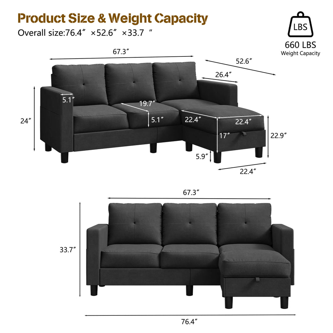 3-Seat Modern Sectional Sofa with Reversible Chaise – Contemporary Comfort for Modern Living