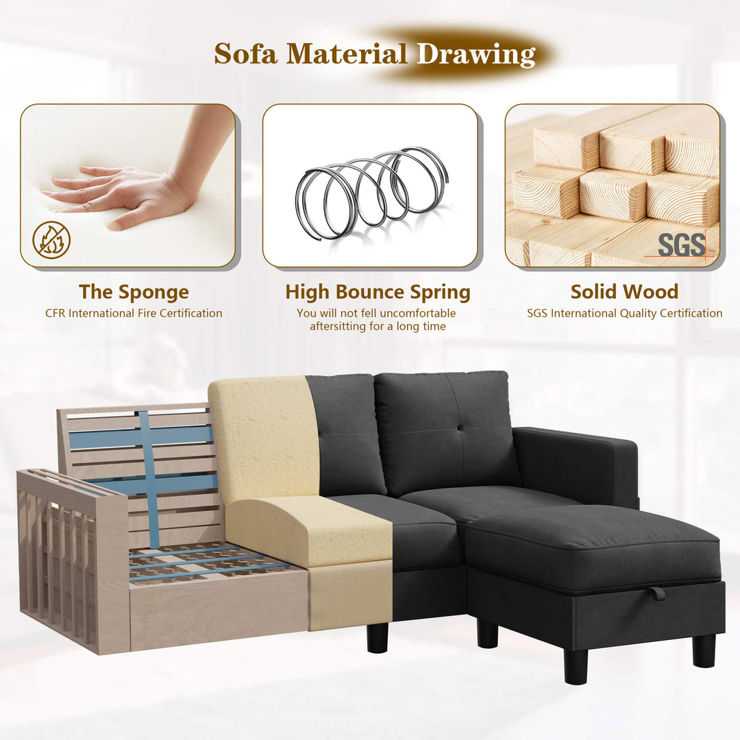 3-Seat Modern Sectional Sofa with Reversible Chaise – Contemporary Comfort for Modern Living