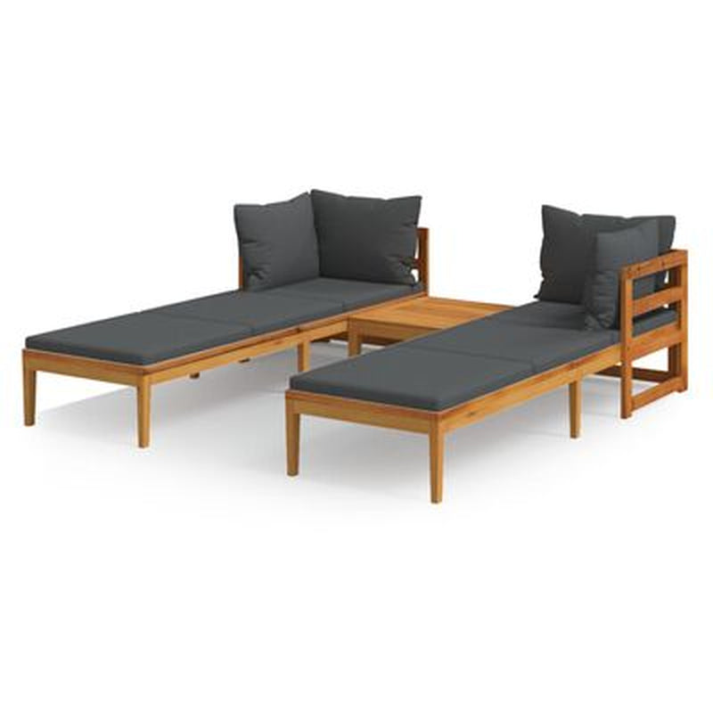 Garden Lounge Set Cream White Solid Acacia Wood 3 Piece Set