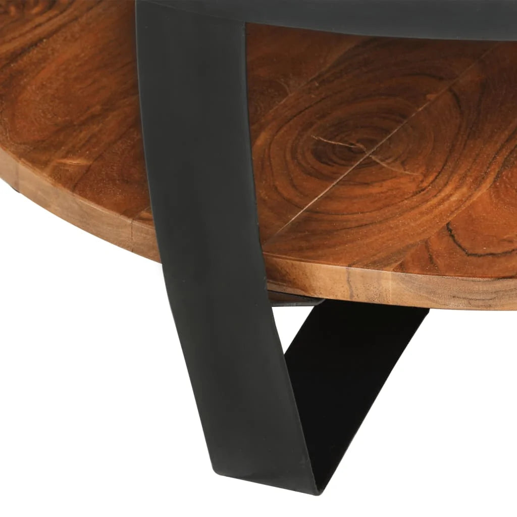 25.6" Solid Acacia Wood Coffee Table with Shelf – Industrial Style with Powder-Coated Steel Base
