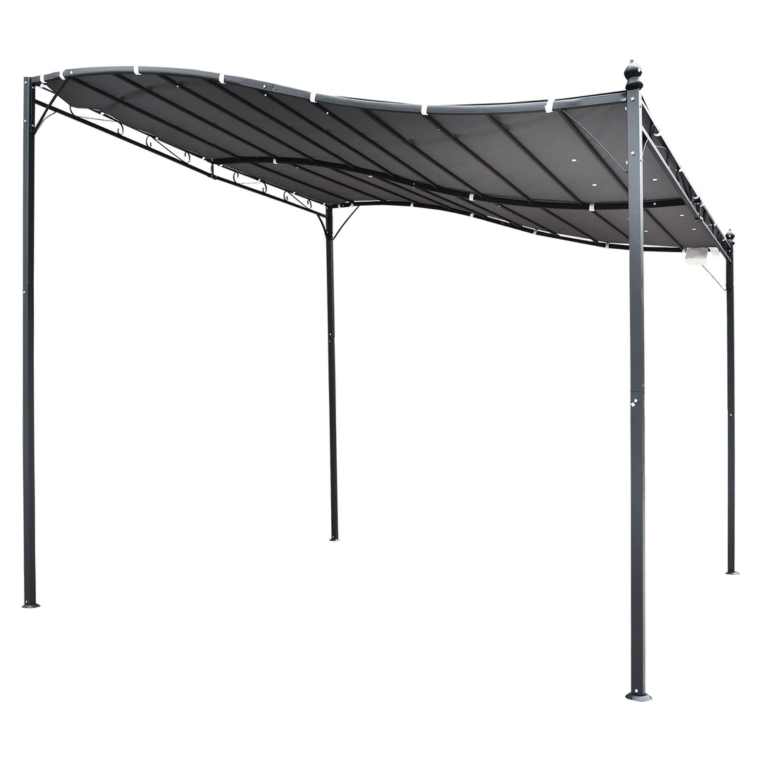 8.2' x 9.7' Outdoor Lean-To Pergola with Canopy – Gray Polyester Shade & Steel Frame