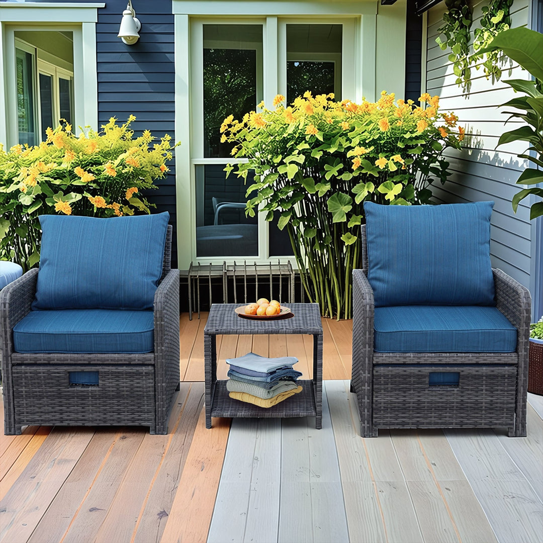5-Piece Wicker Patio Set with Ottomans & Coffee Table β Grey All-Weather Conversation Seating
