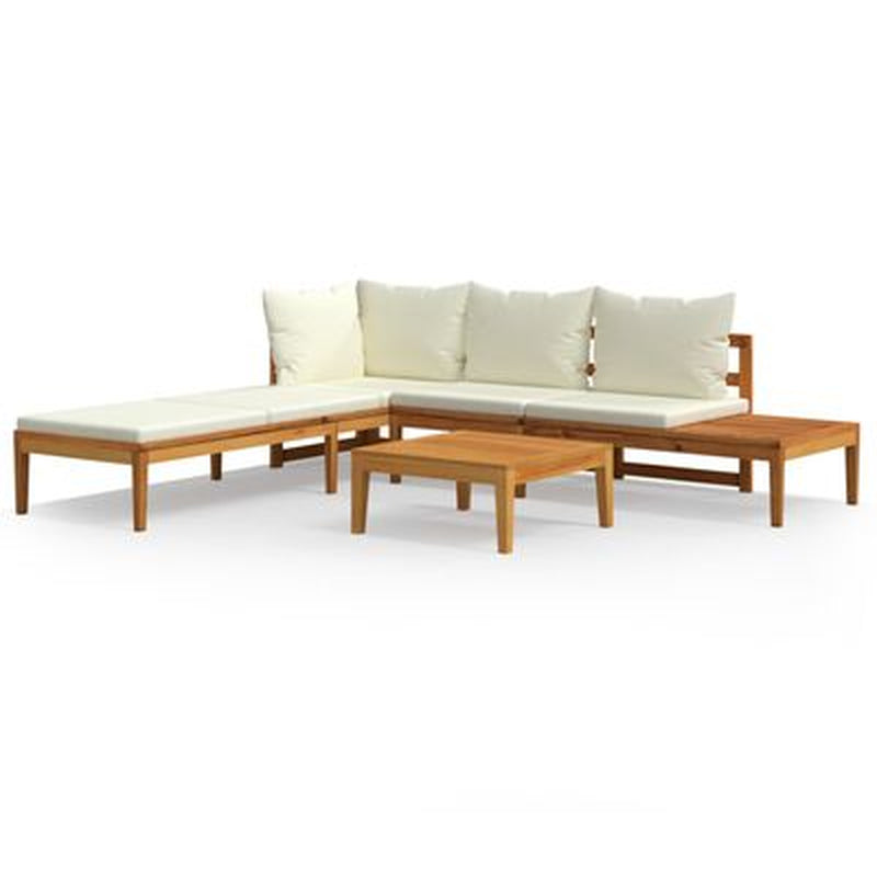 Garden Lounge Set Cream White Solid Acacia Wood 3 Piece Set