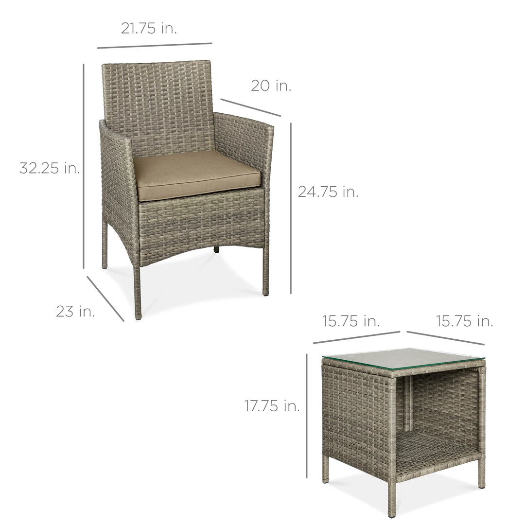 3-Piece Wicker Patio Bistro Set with Storage Table