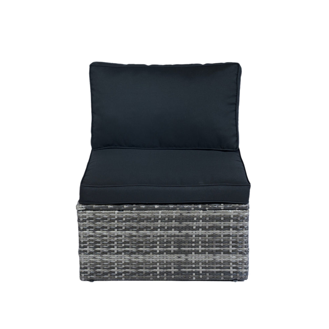 6-Piece Grey Wicker Patio Sectional Set with Black Cushions