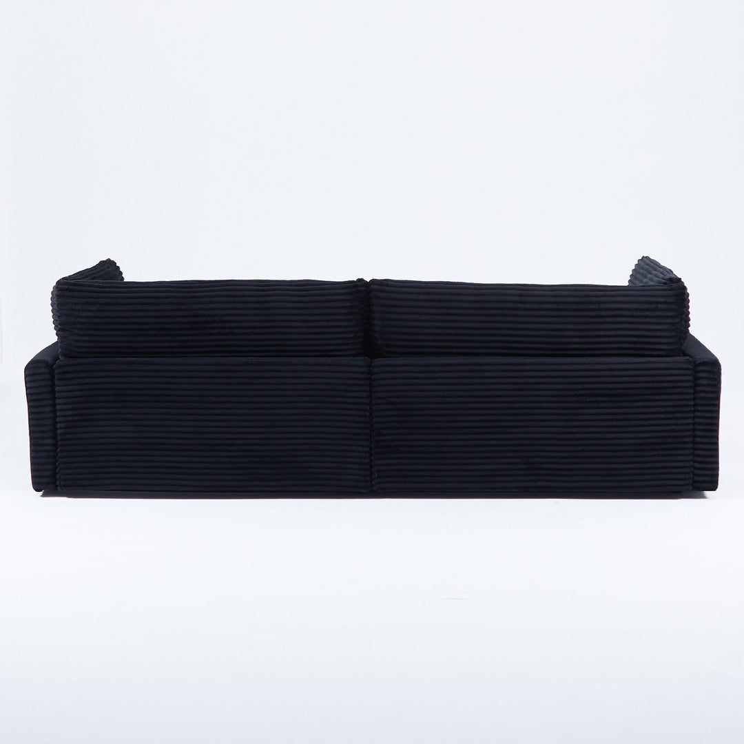 112-Inch Black Corduroy Sofa β Deep Seat, Double-Layer Cushion, 4-Seater with Pillows