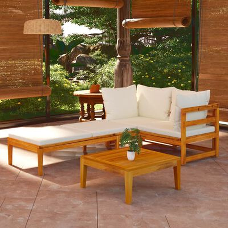 Garden Lounge Set Cream White Solid Acacia Wood 3 Piece Set