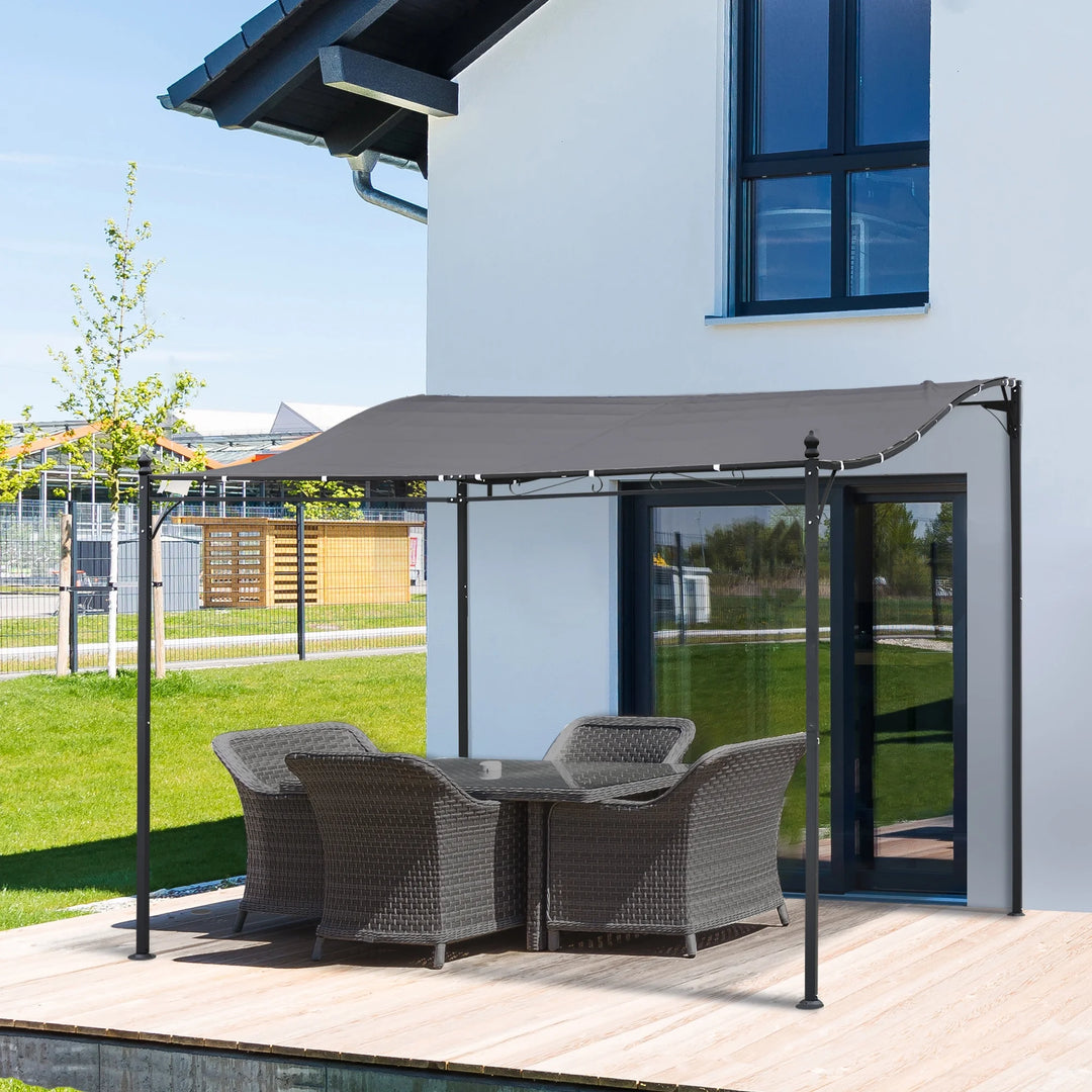 8.2' x 9.7' Outdoor Lean-To Pergola with Canopy – Gray Polyester Shade & Steel Frame
