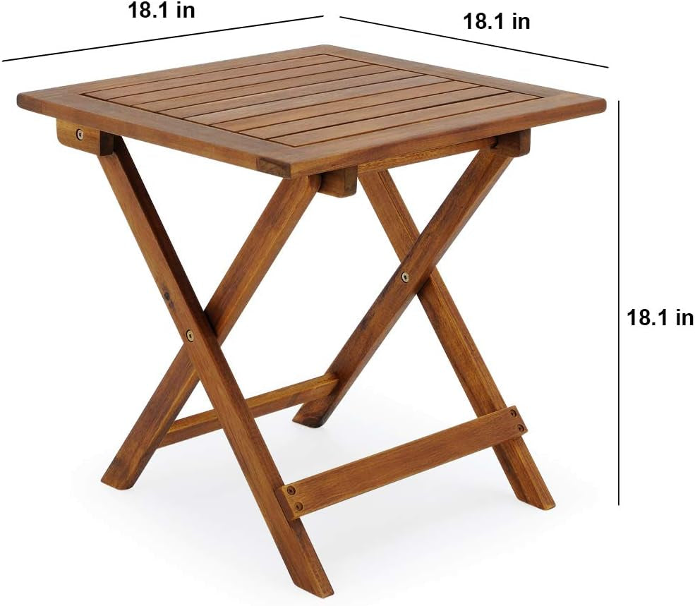 18" Outdoor Folding Acacia Wood Side Table – Compact Coffee or End Table for Patio, Garden, or Campsite
