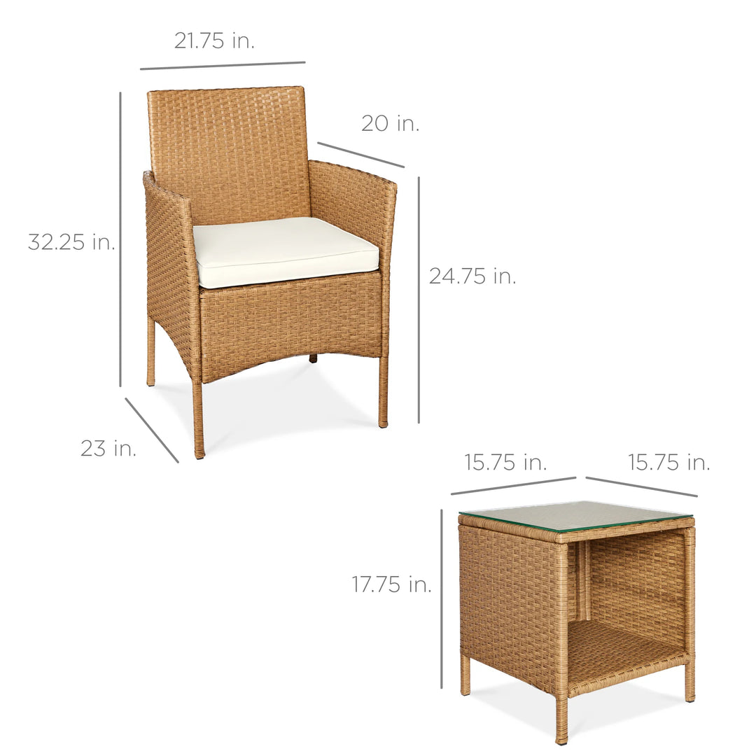 3-Piece Wicker Patio Bistro Set with Storage Table