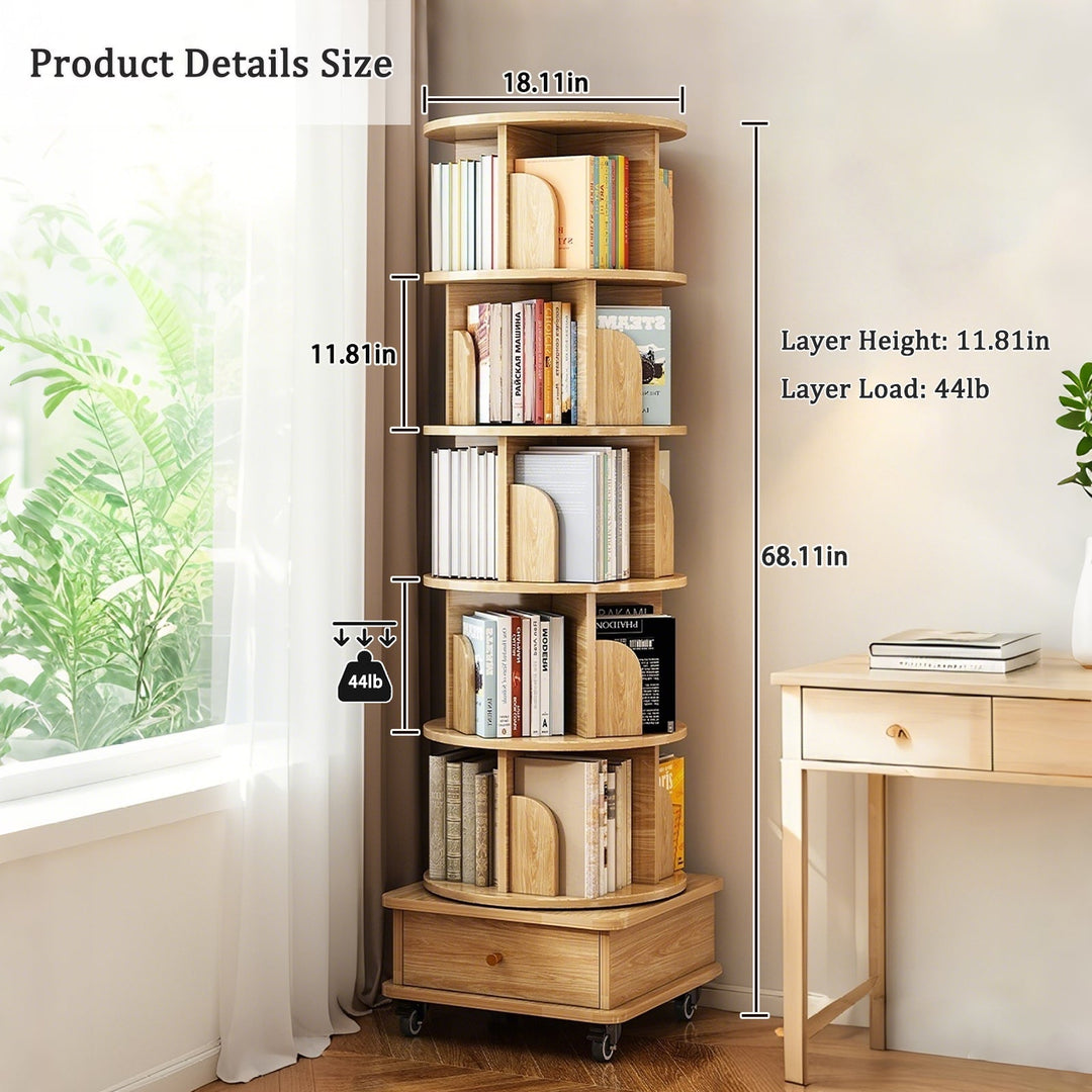 6-Tier 360° Rotating Bookshelf Tower – Wood Finish