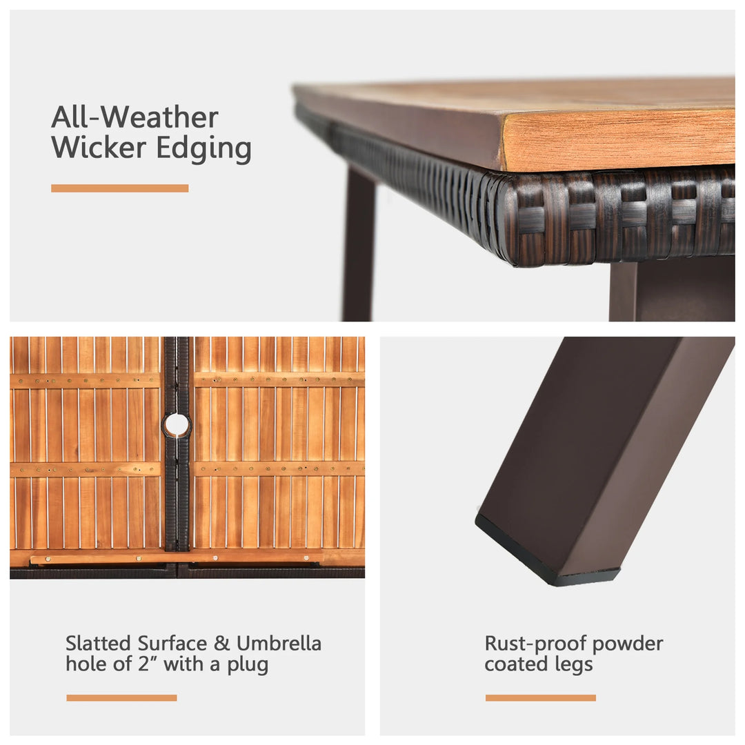 Outdoor Rectangle Acacia Wood Dining Table – 55” Patio Table with 2” Umbrella Hole and Steel Frame
