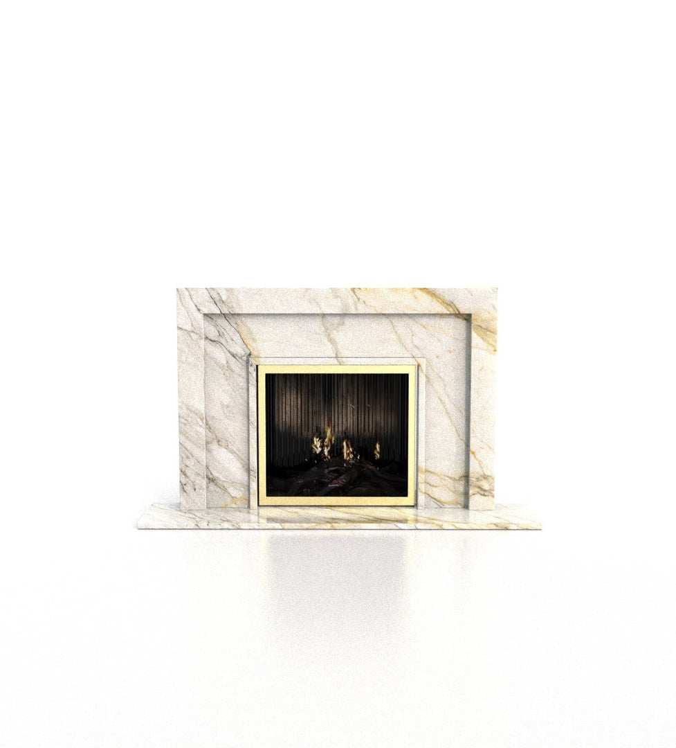 Apollo Art Deco Marble Fireplace with Tri-Tiered Mantel - 76.25"