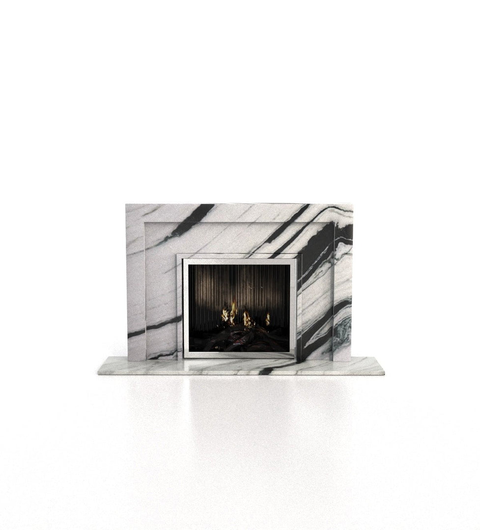 Apollo Art Deco Marble Fireplace with Tri-Tiered Mantel - 76.25"