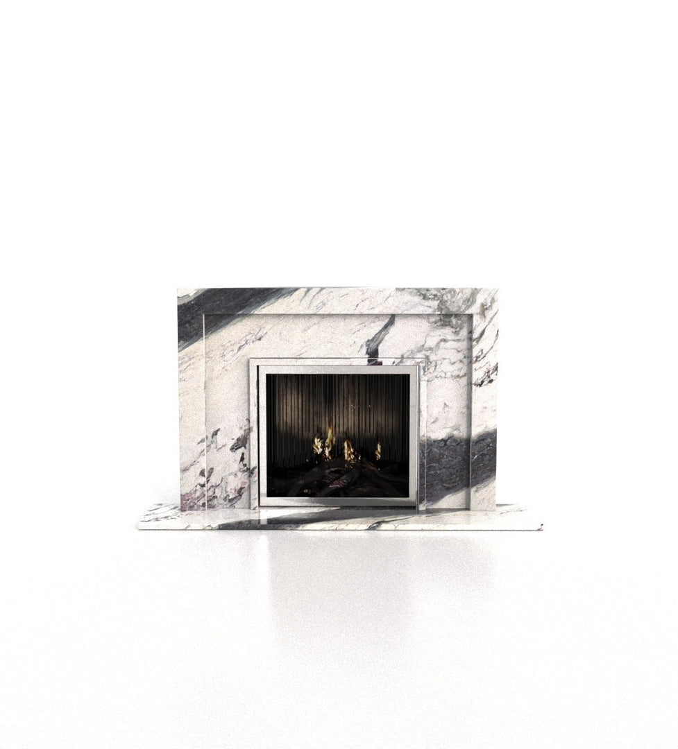 Apollo Art Deco Marble Fireplace with Tri-Tiered Mantel - 76.25"