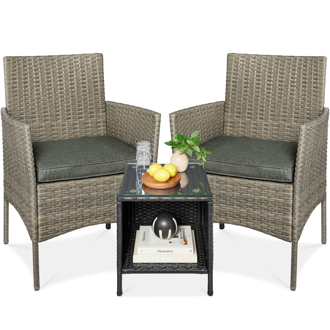 3-Piece Wicker Patio Bistro Set with Storage Table