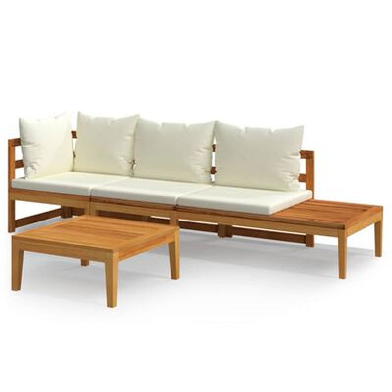 Garden Lounge Set Cream White Solid Acacia Wood 3 Piece Set