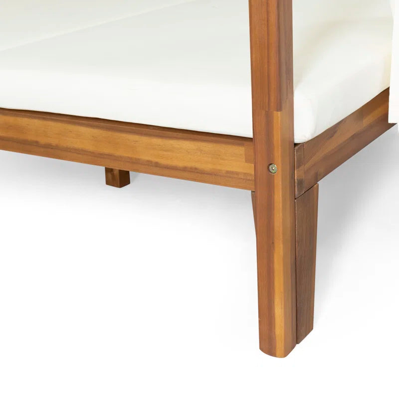 Acacia Wood Outdoor Patio Daybed | 51" Double Chaise with Adjustable Backrests & Canopy Frame