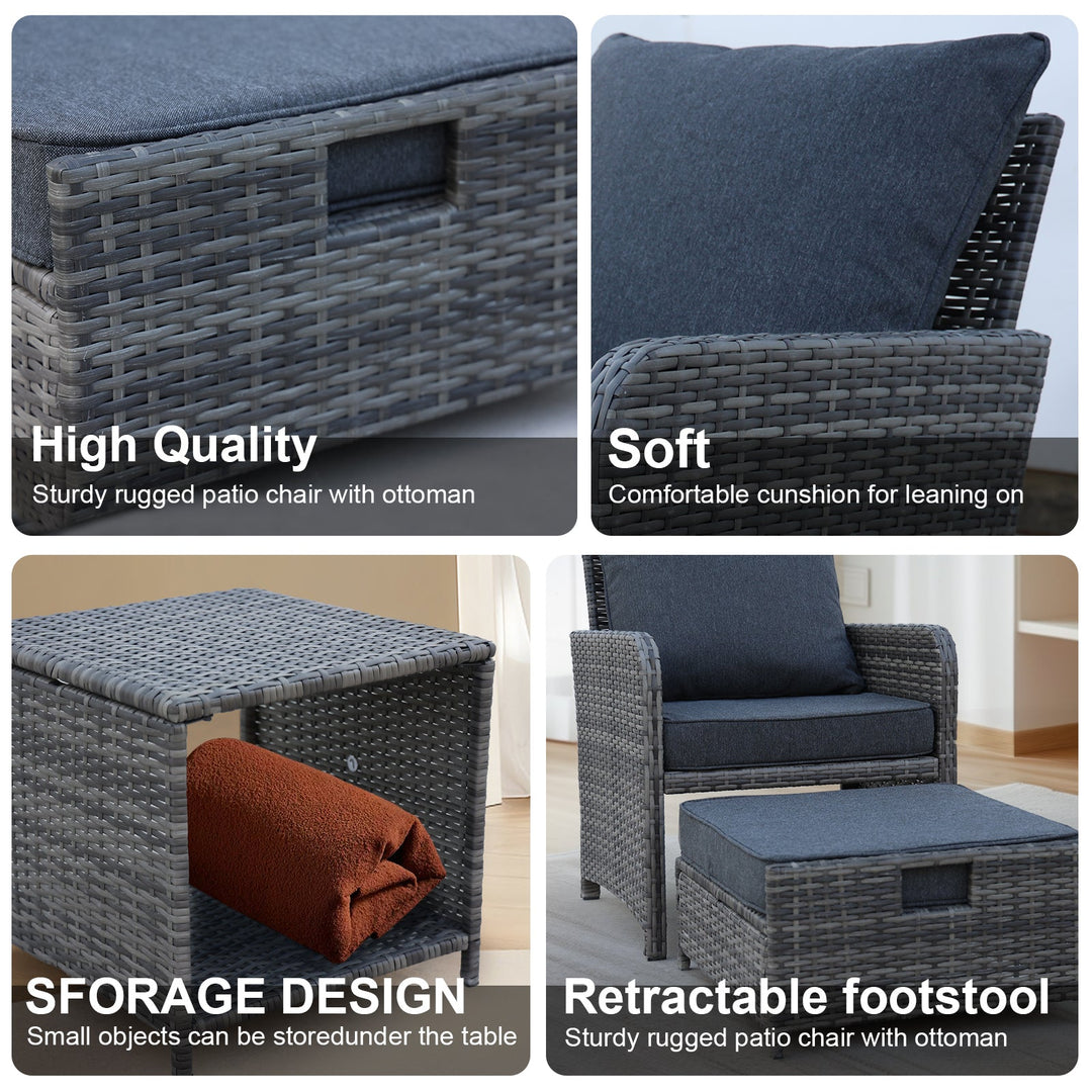 5-Piece Wicker Outdoor Patio Set β Chairs, Ottomans & Coffee Table | Space-Saving Design
