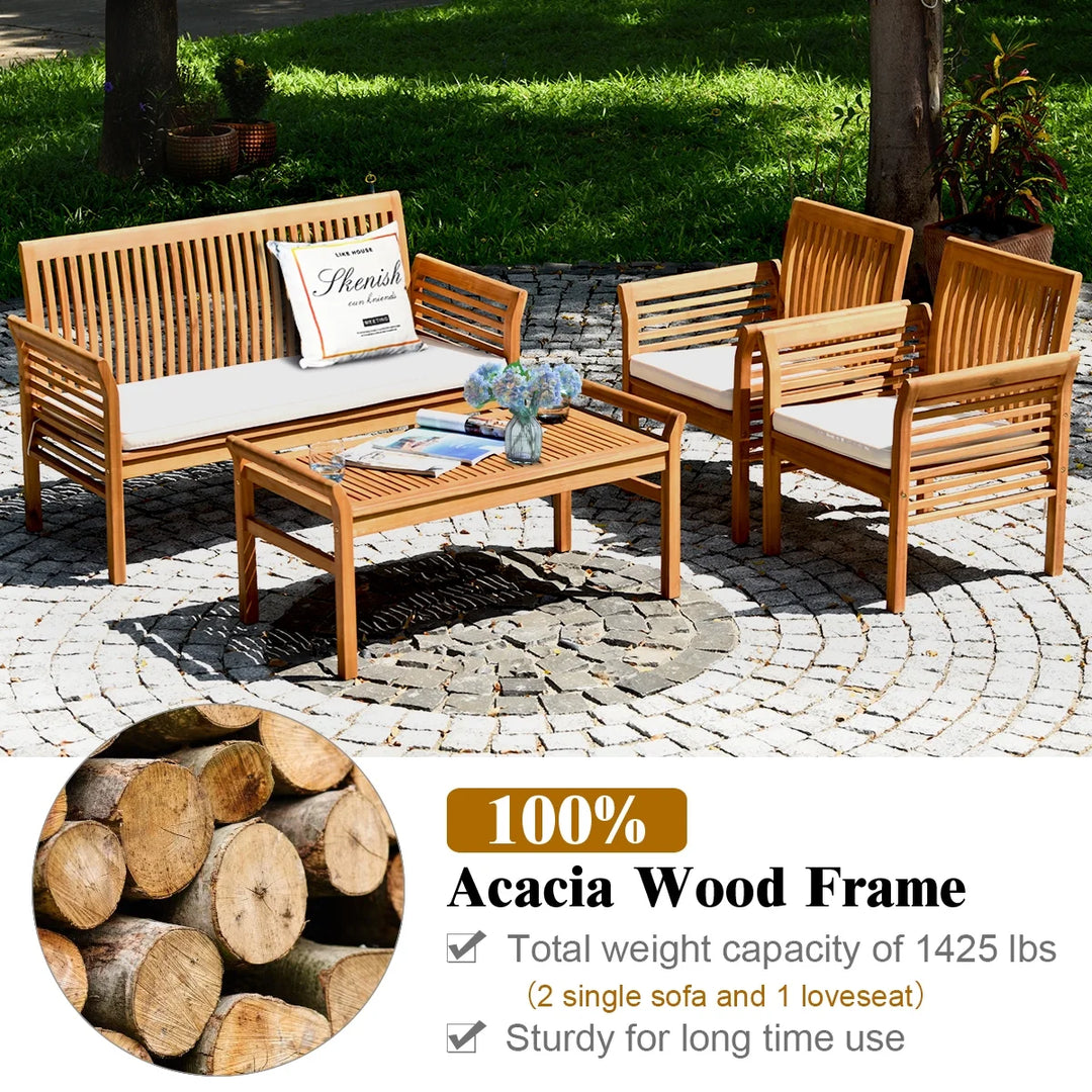 4-Piece Outdoor Sofa Set β Acacia Wood Patio Seating with Cushions and Coffee Table