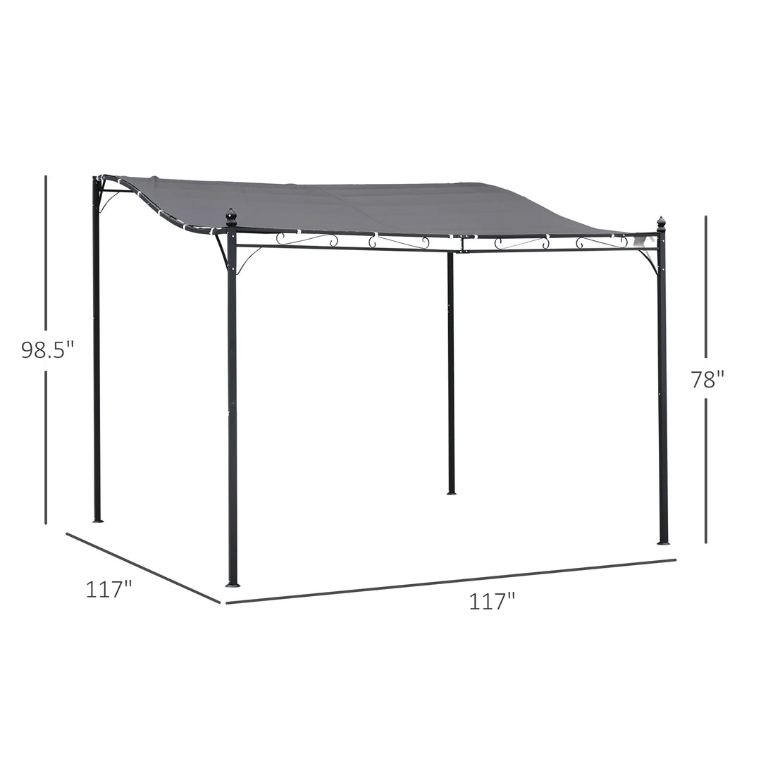 8.2' x 9.7' Outdoor Lean-To Pergola with Canopy – Gray Polyester Shade & Steel Frame