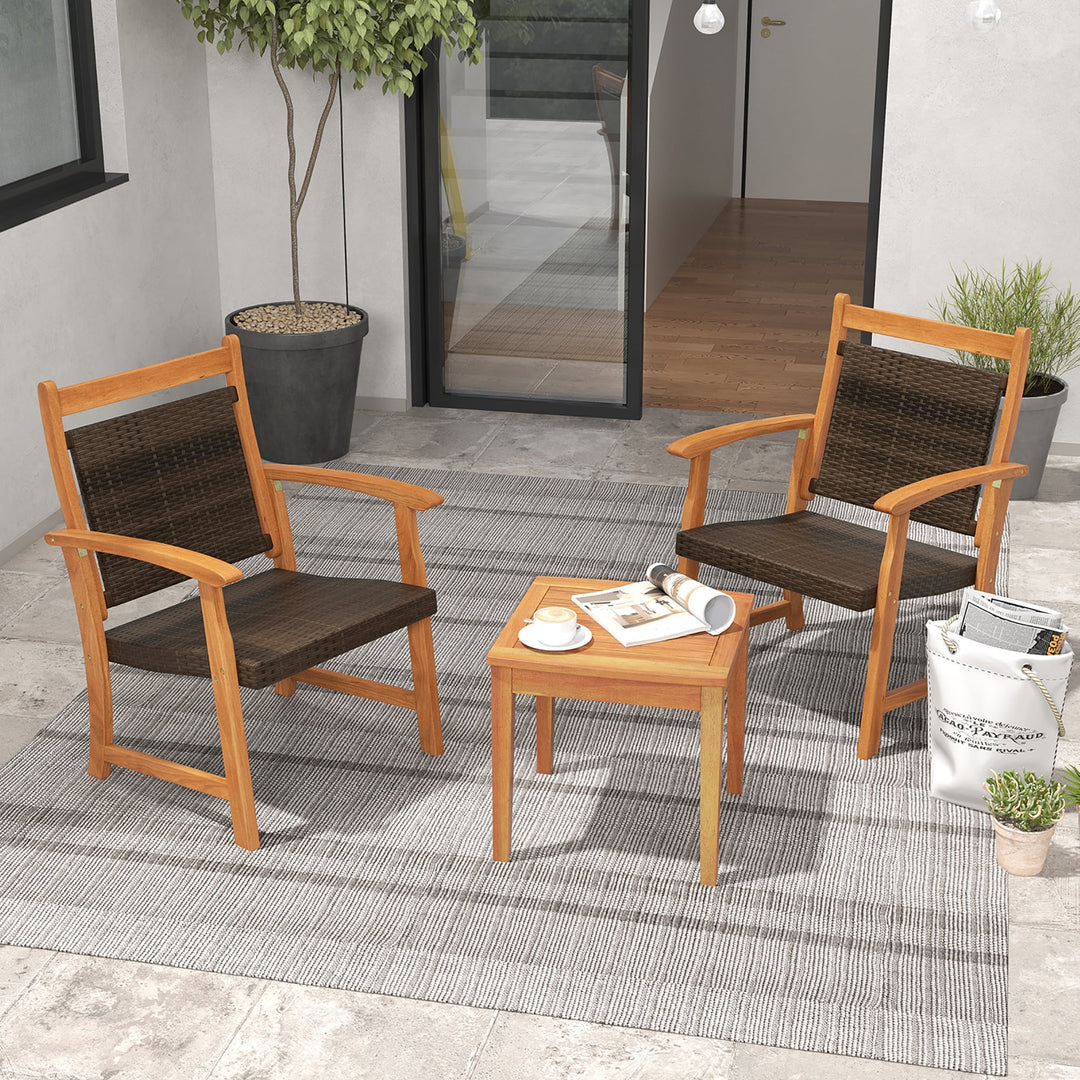 3-Piece Wicker Patio Bistro Set with Acacia Wood Side Table β Outdoor Chair Set for Porch, Balcony, or Backyard