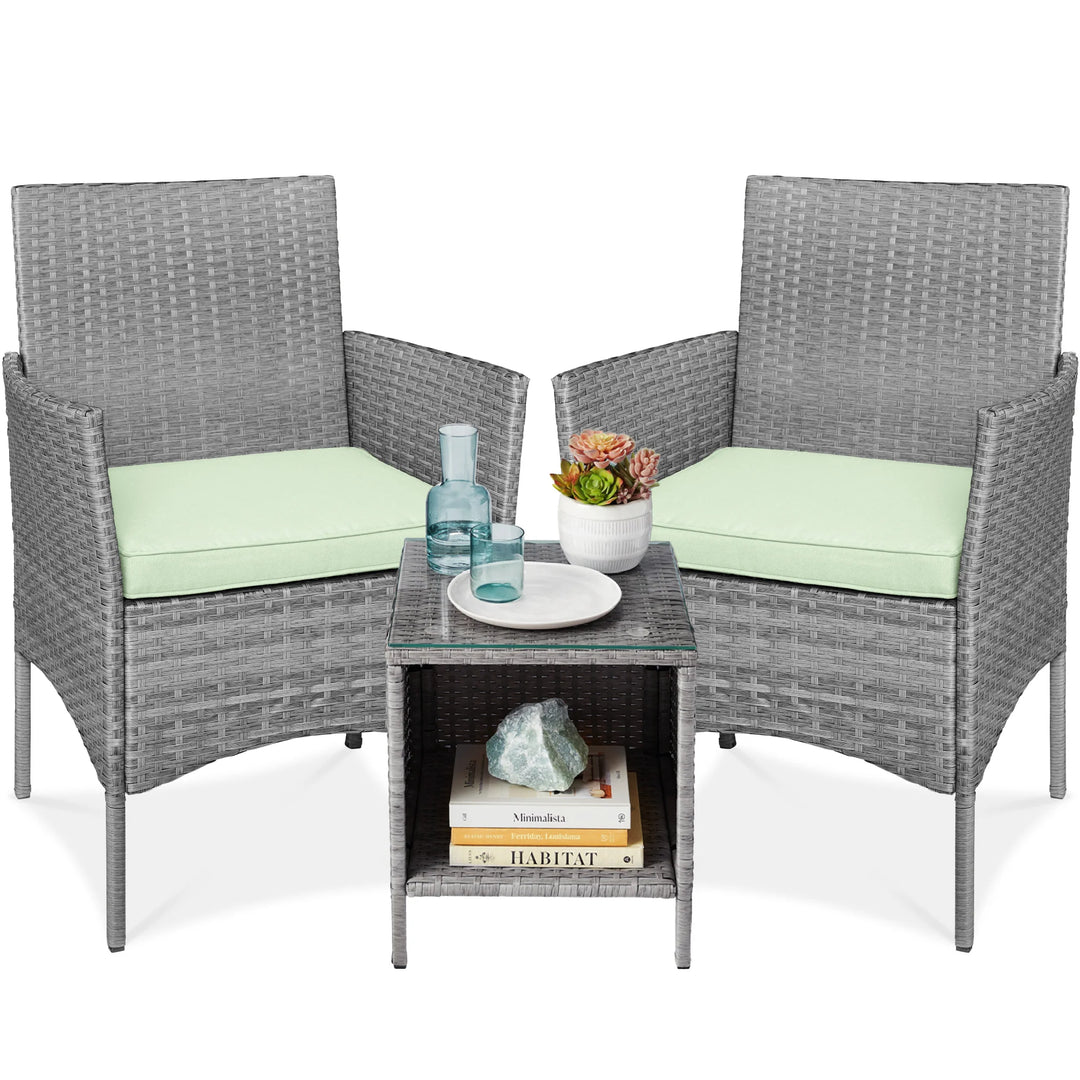 3-Piece Wicker Patio Bistro Set with Storage Table