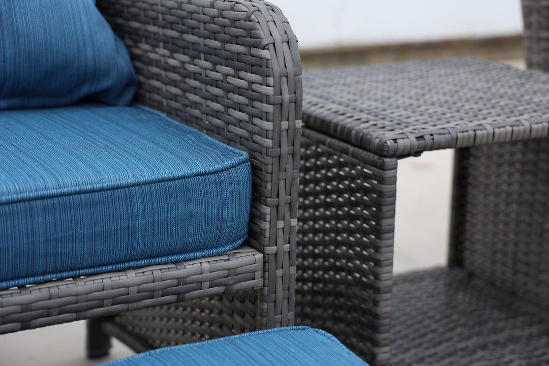 5-Piece Wicker Patio Set with Ottomans & Coffee Table β Grey All-Weather Conversation Seating
